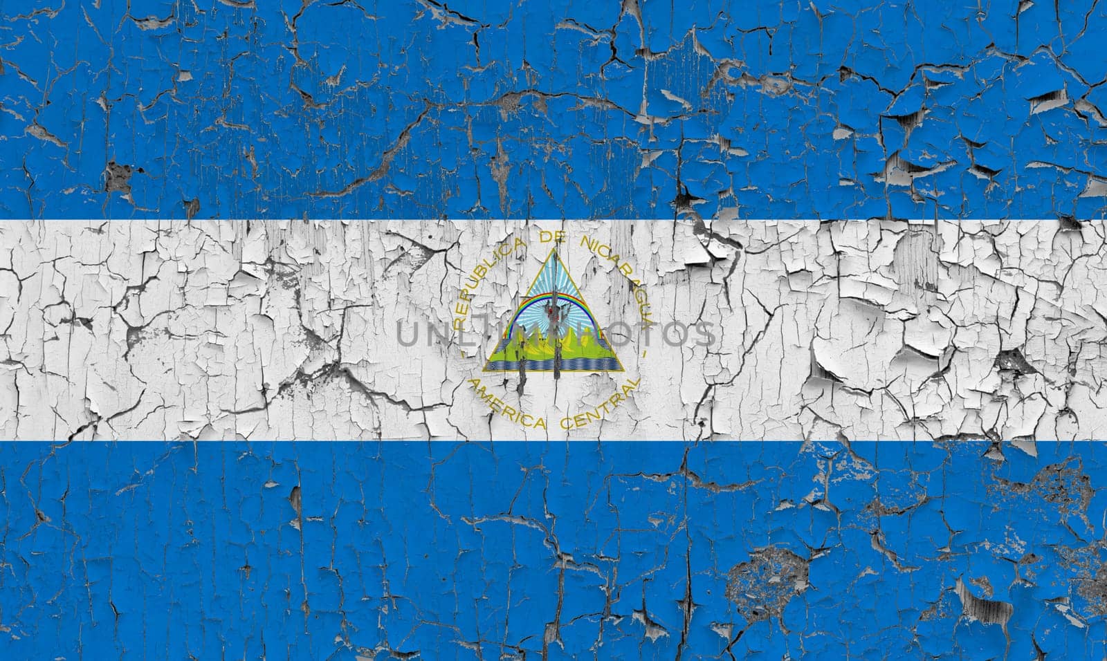 3D Flag of Nicaragua on an old stone wall background.