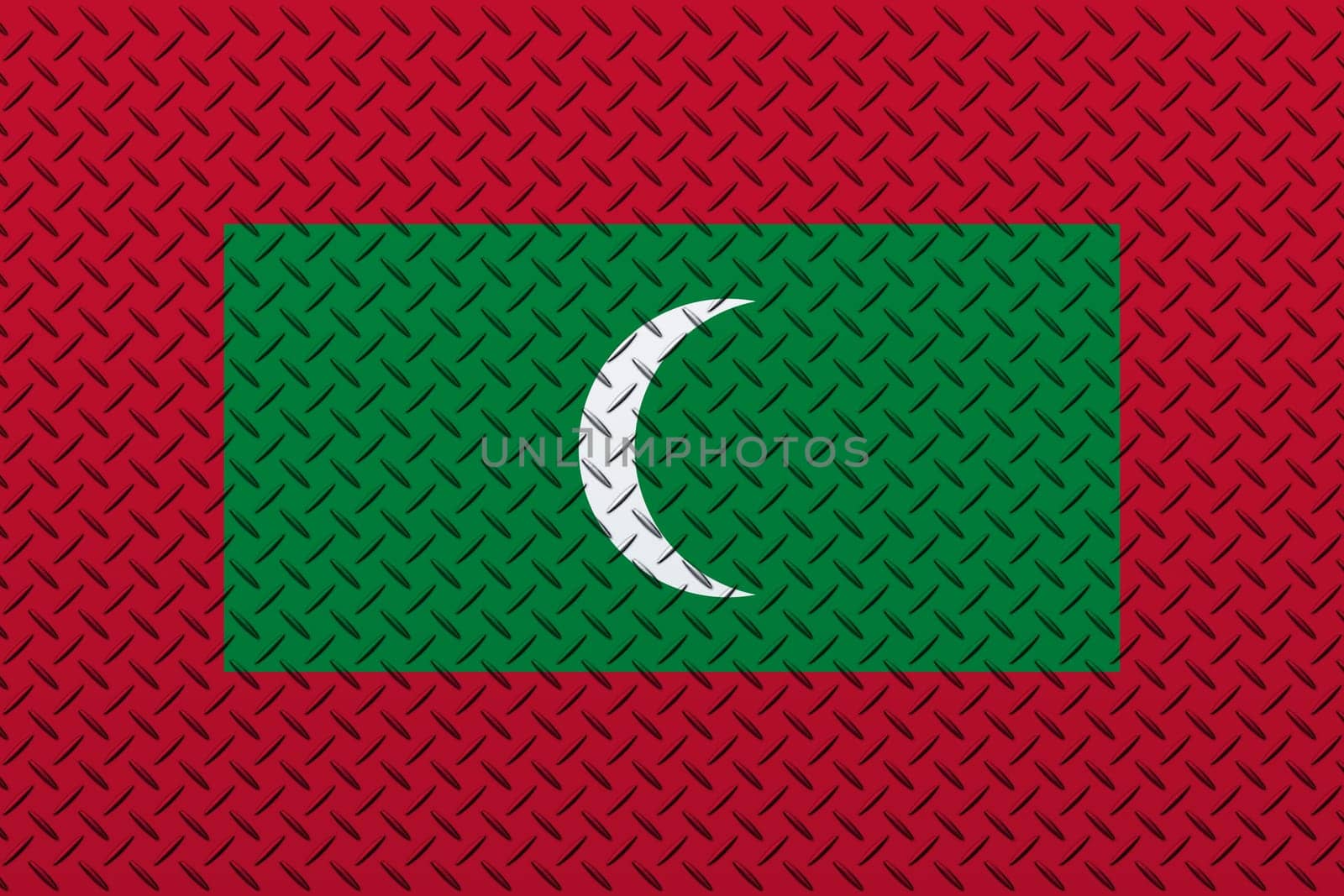 3D Flag of Maldives on a metal wall background.