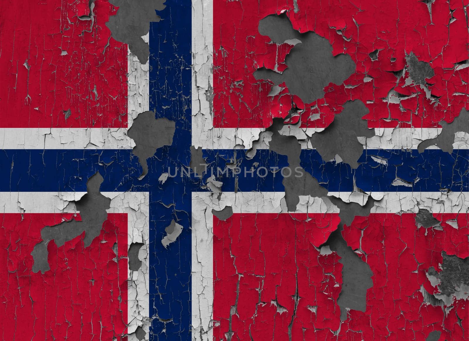 3D Flag of Norway on an old stone wall background.