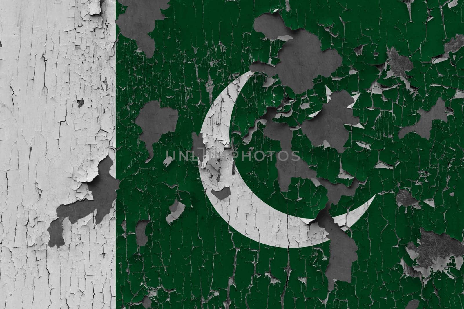 3D Flag of Pakistan on an old stone wall background.
