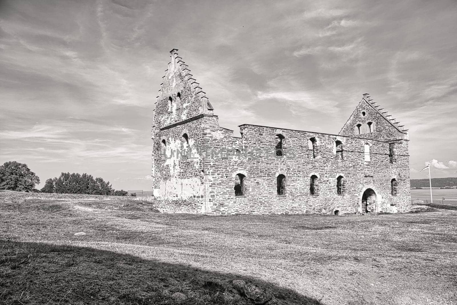 Visingsborg Castle in Sweden on the island of Visingsoe in Lake Vaetterm. Ruin from the Middle Ages from the Swedish king. Landscape photo