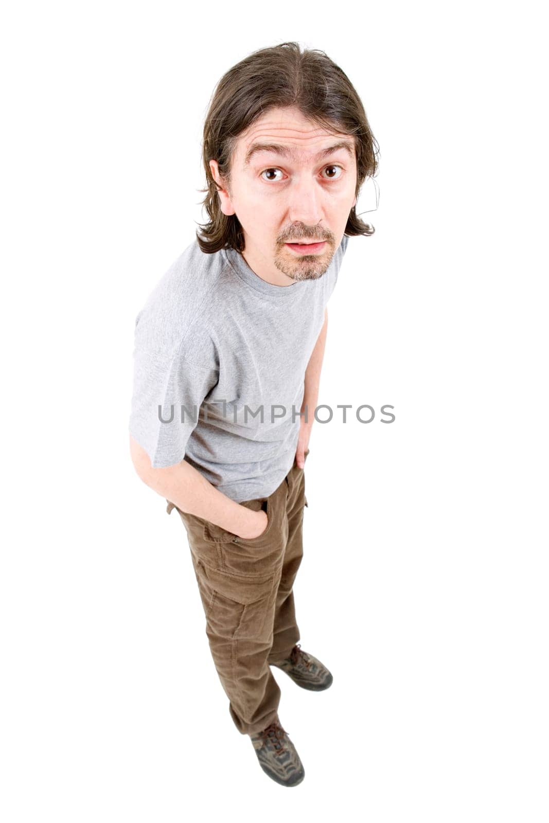 young casual man full body in a white background
