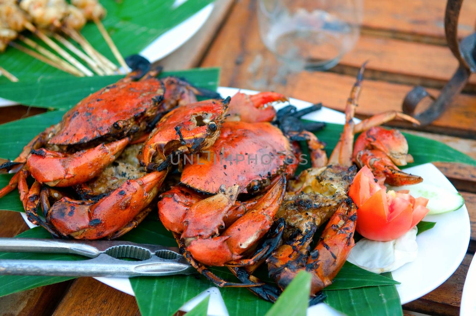 Fried crabs traditional asian cuisine restaurant setting