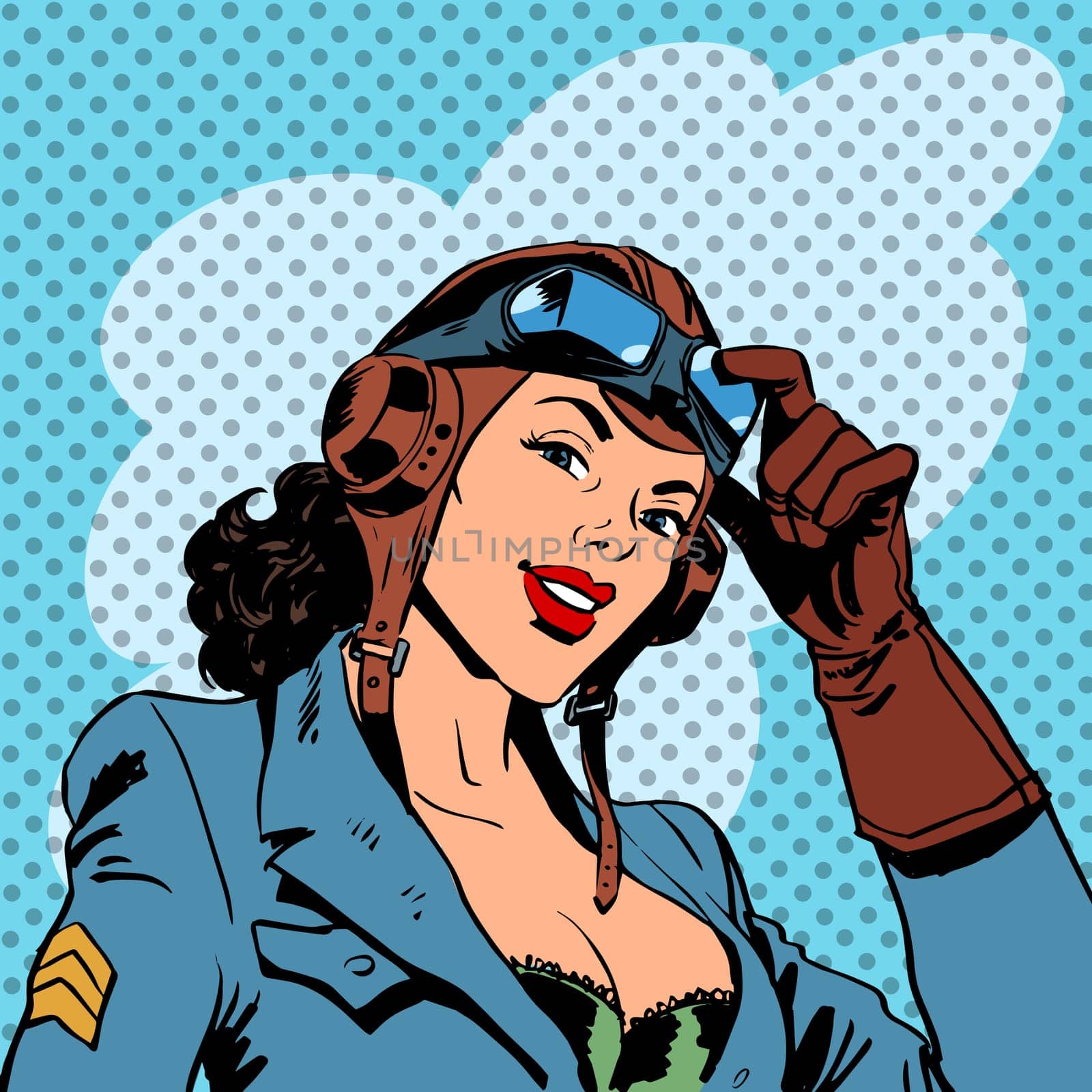 Pin up girl pilot aviation army beauty pop art retro comic vintage