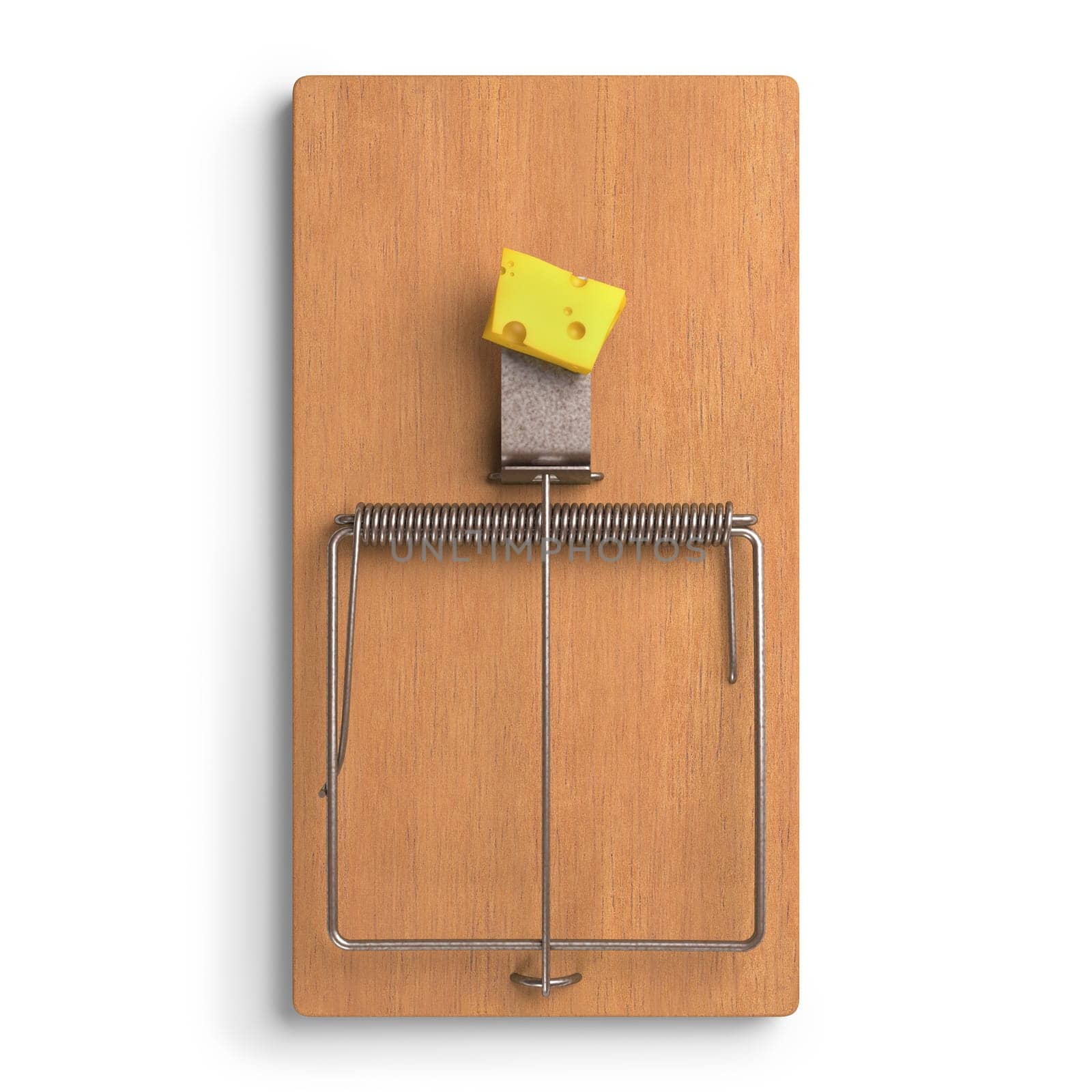 Mousetrap with cheese on white background. Clipping path included.