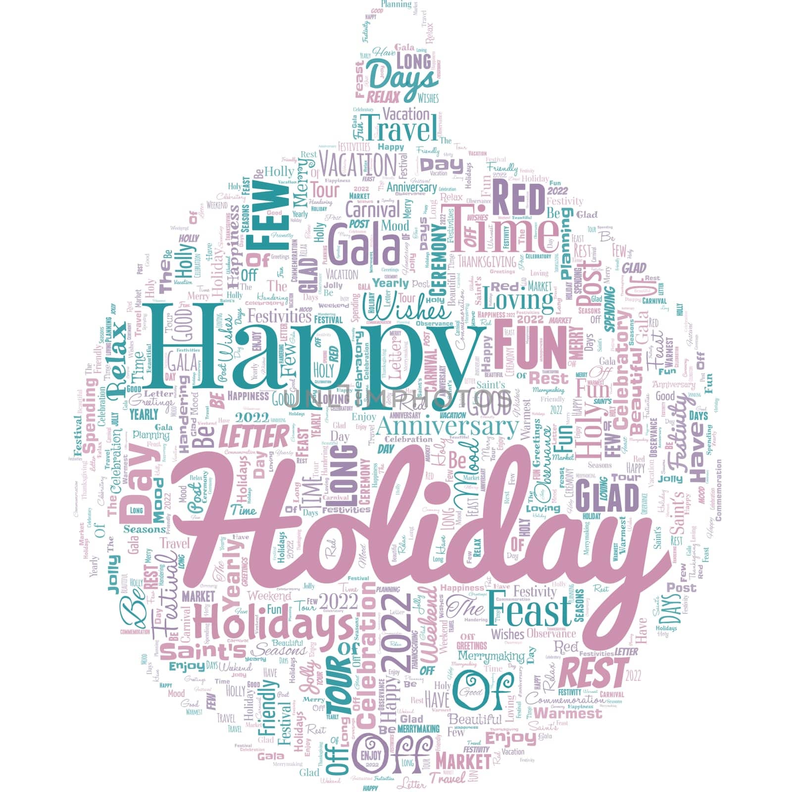 Big word cloud in the shape of ball with words Happy Holidays.