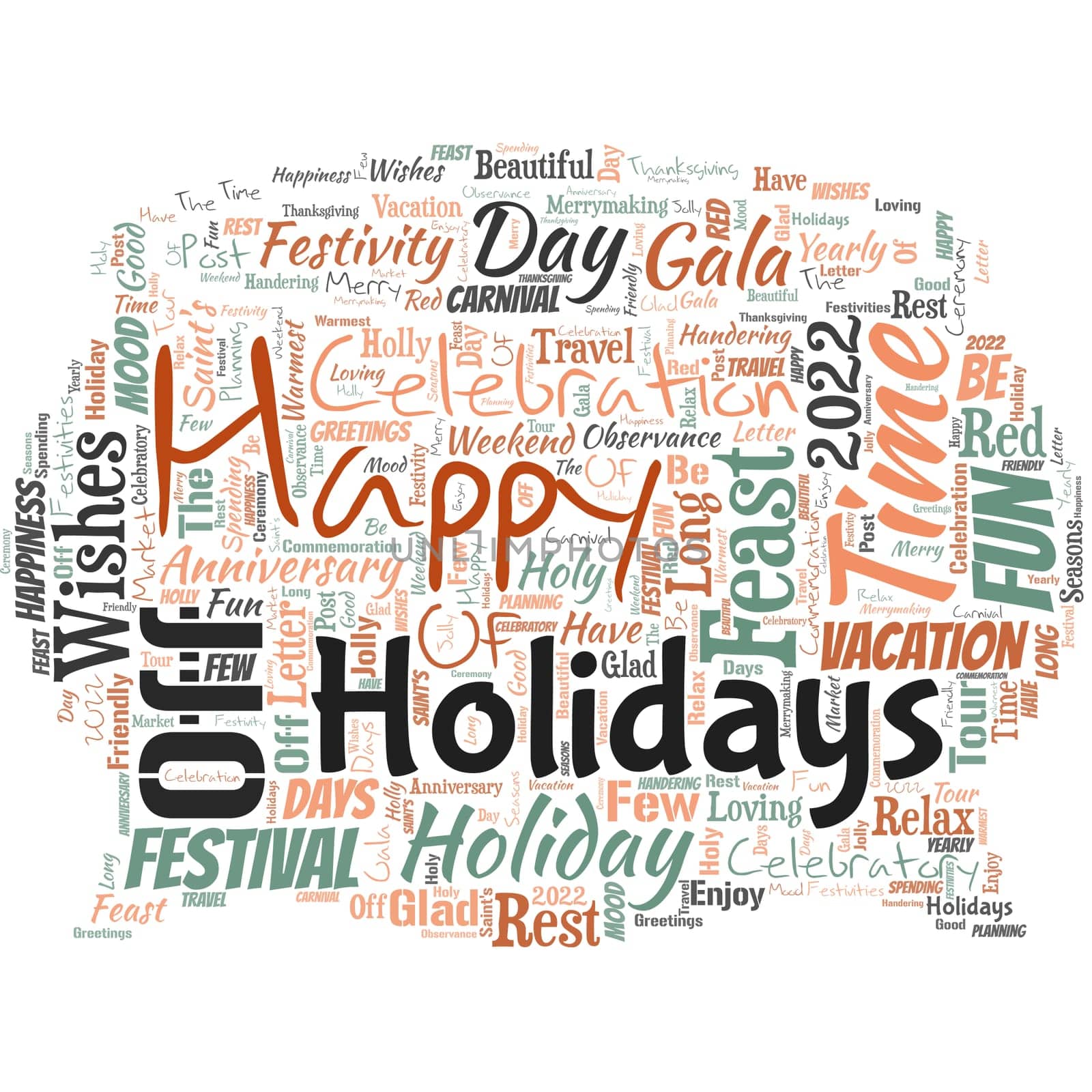 Big word cloud in the shape of dialog box with words Happy Holidays.