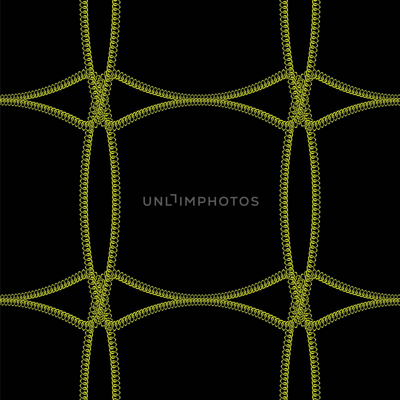 Gold seamless pattern with hand drawn chain. Perfect for wallpapers, web page backgrounds, surface textures, textile. Isolated on black background.