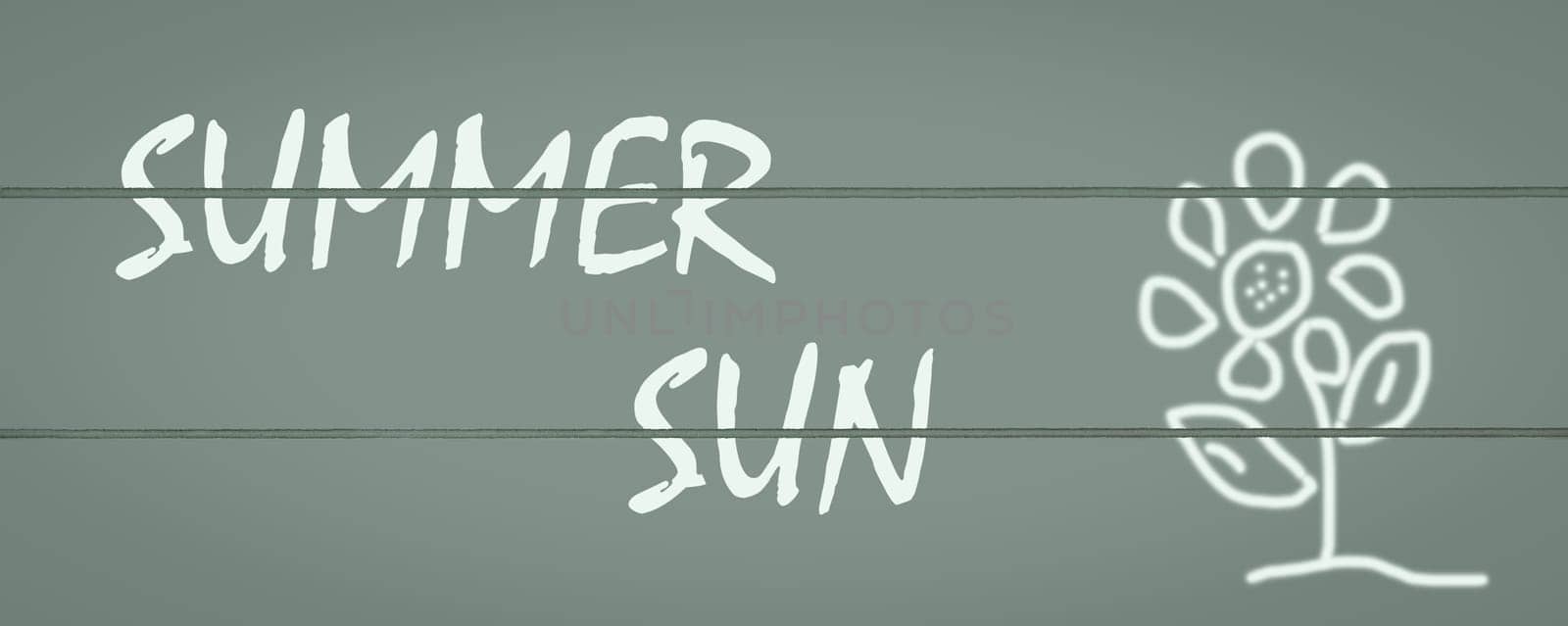 A background, sign with the writing Summer, Sun.