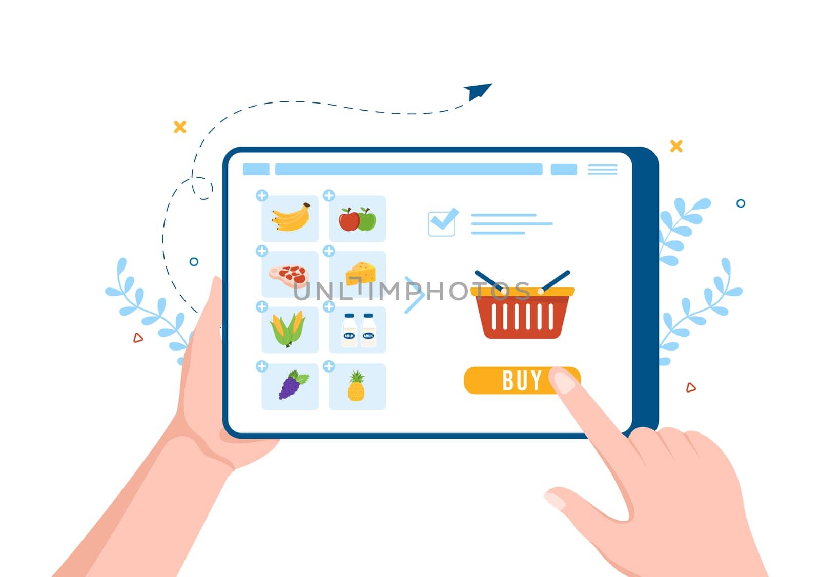 Online Grocery Store or Supermarket to Order Daily Necessities or Food via the App in Flat Cartoon Hand Drawn Templates Illustration