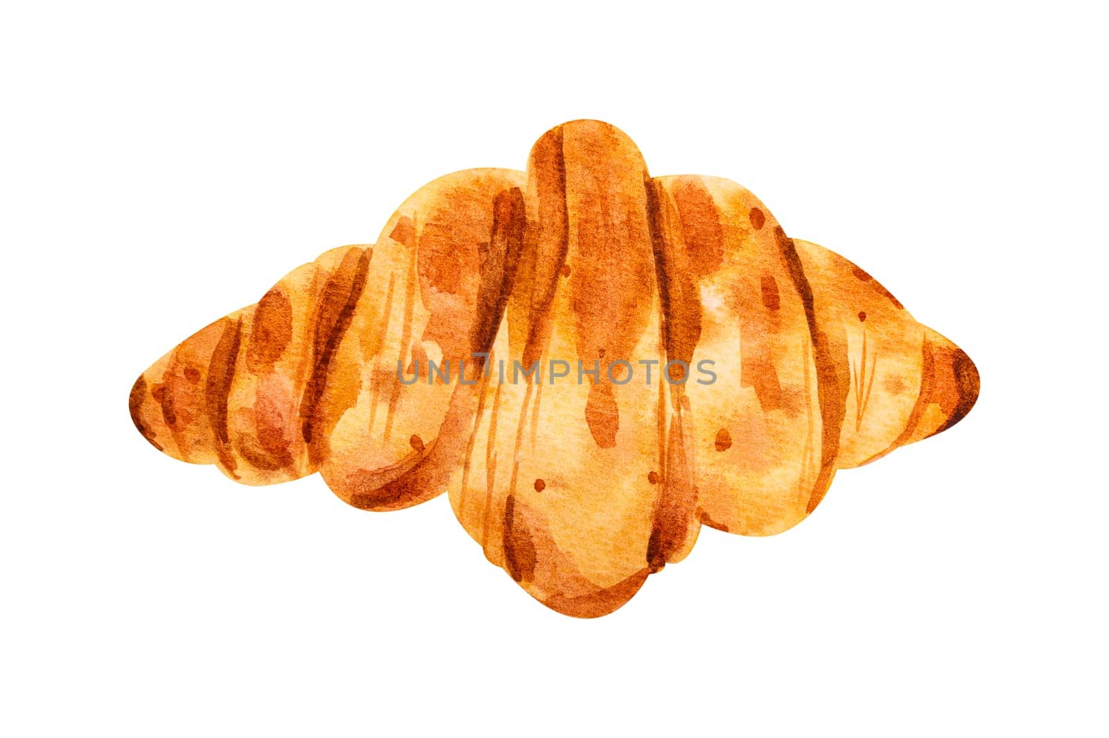 Croissant watercolor hand drawn illustration isolated on white background.