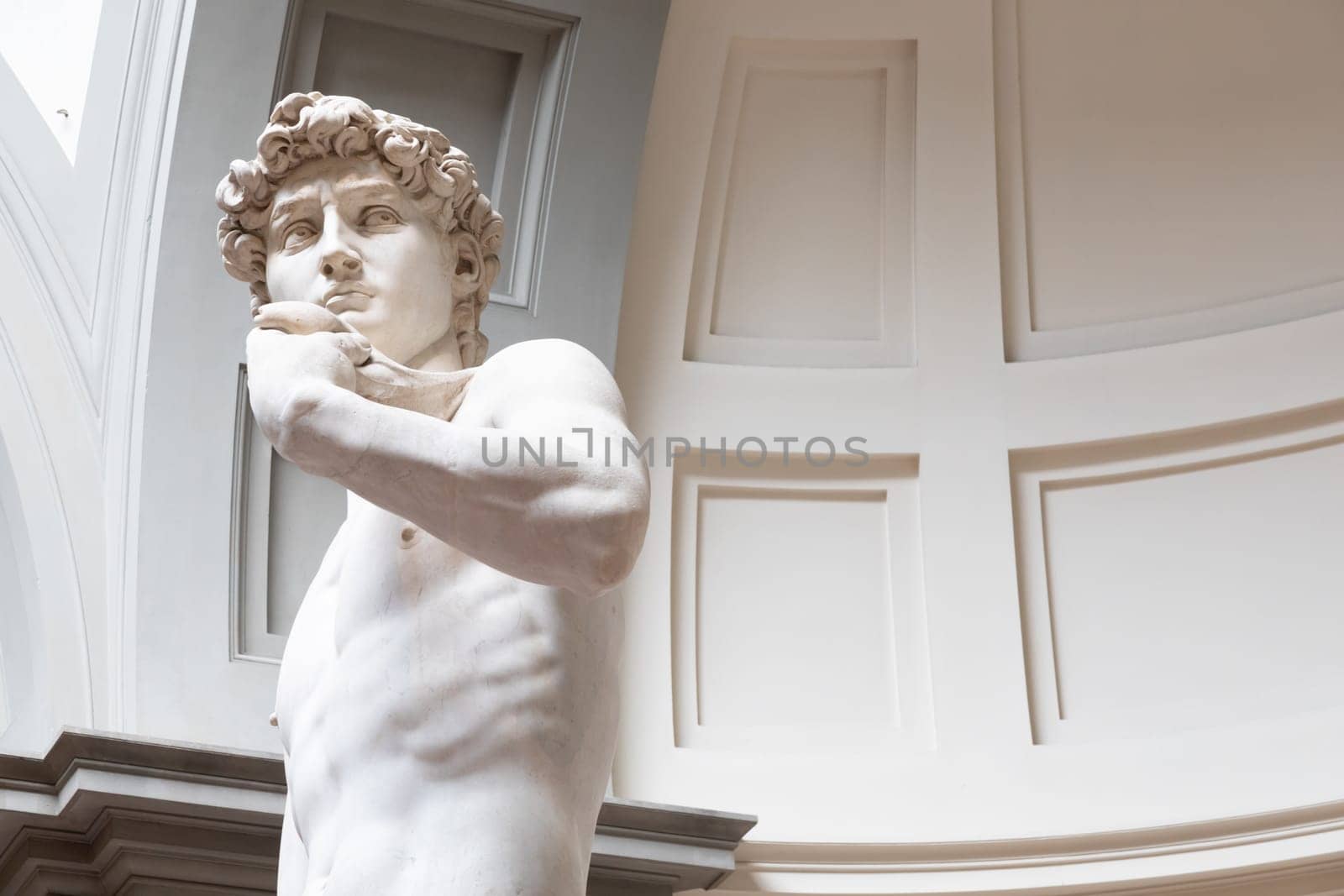 Florence, Italy - Circa August 2021: David sculpture by Michelangelo Buonarroti. The masterpiece of the Renaissance art.