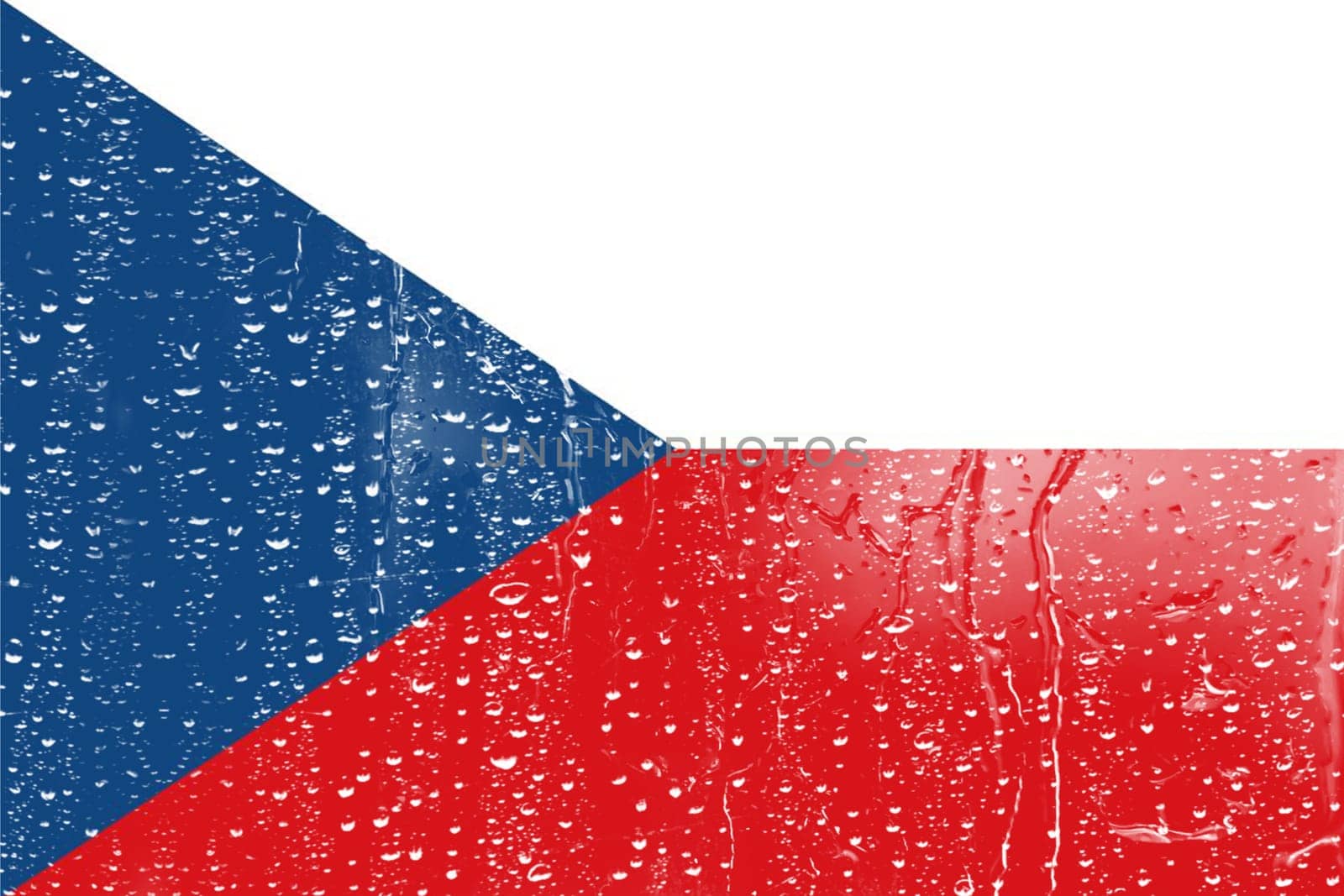 3D Flag of Czech on a glass with water drop background.