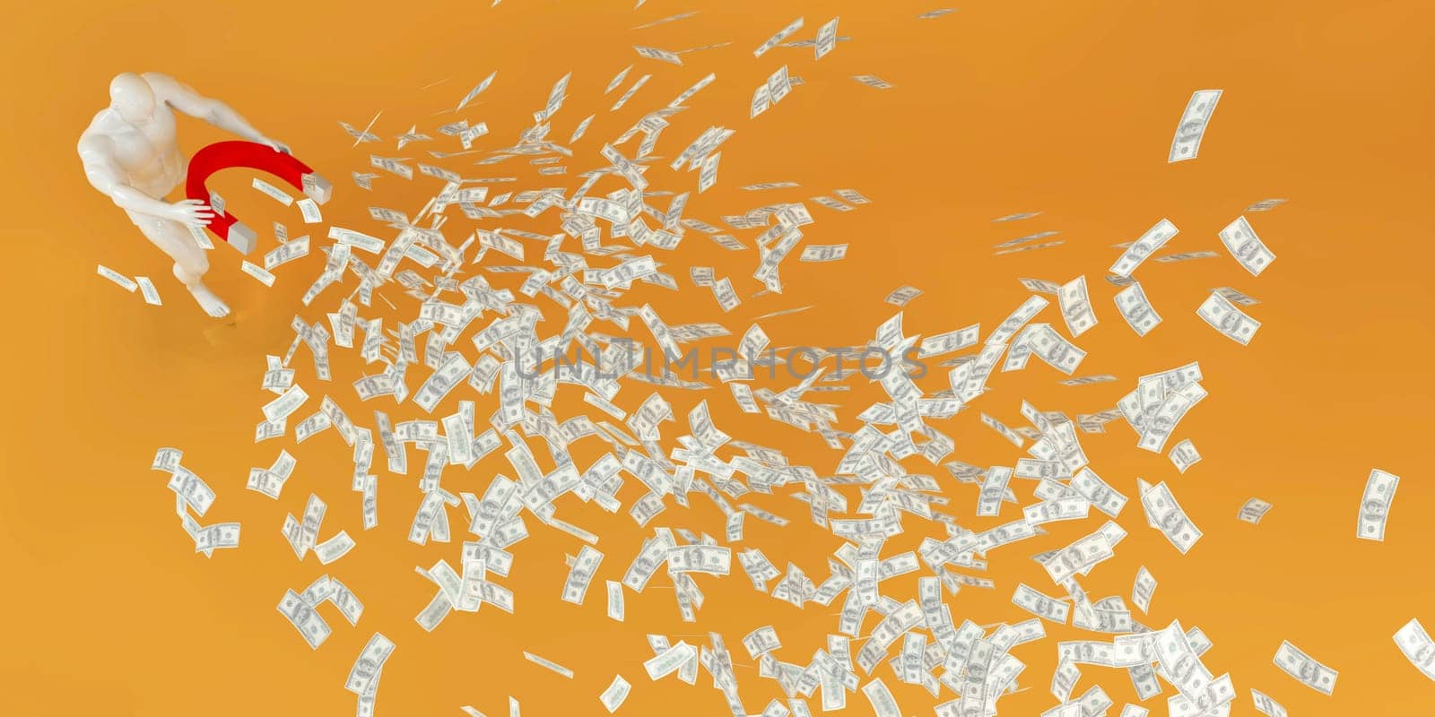 Man Using Magnet to Attract Wealth as a Sales Business Concept
