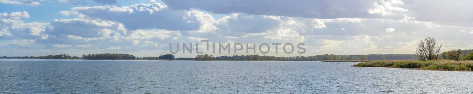 Landscape panorama - view from the marina in Zempin across the Achterwasser towards the holiday home Zinnowitz on Usedom