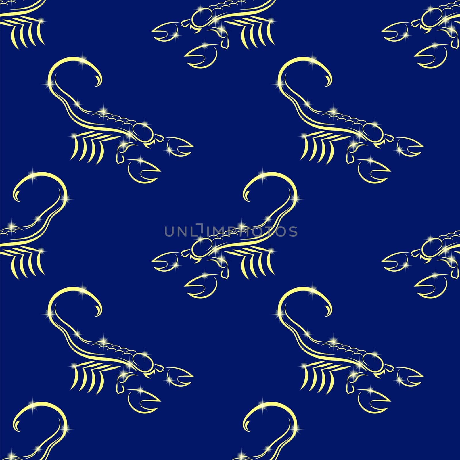 Scorpion illustration from horoscope seamless pattern isolated on blue background. Poisonous Animal Icon.