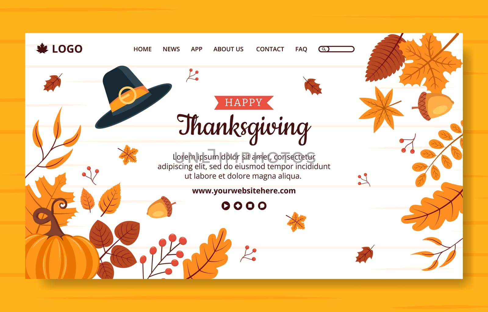 Happy Thanksgiving Celebration Landing Page Flat Cartoon Hand Drawn Templates Illustration