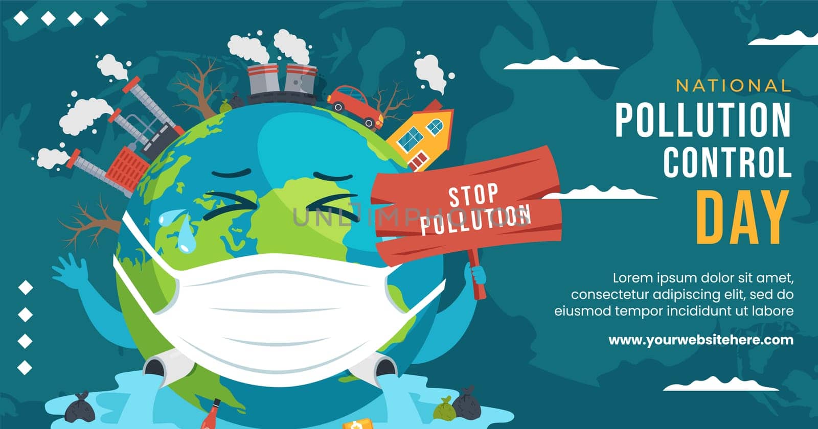National Pollution Prevention Day Post Flat Cartoon Hand Drawn Templates Illustration