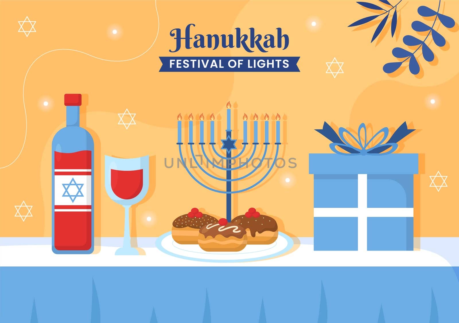 Hanukkah Jewish Holiday Social Media Post Flat Background Cartoon Hand Drawn Templates Illustration