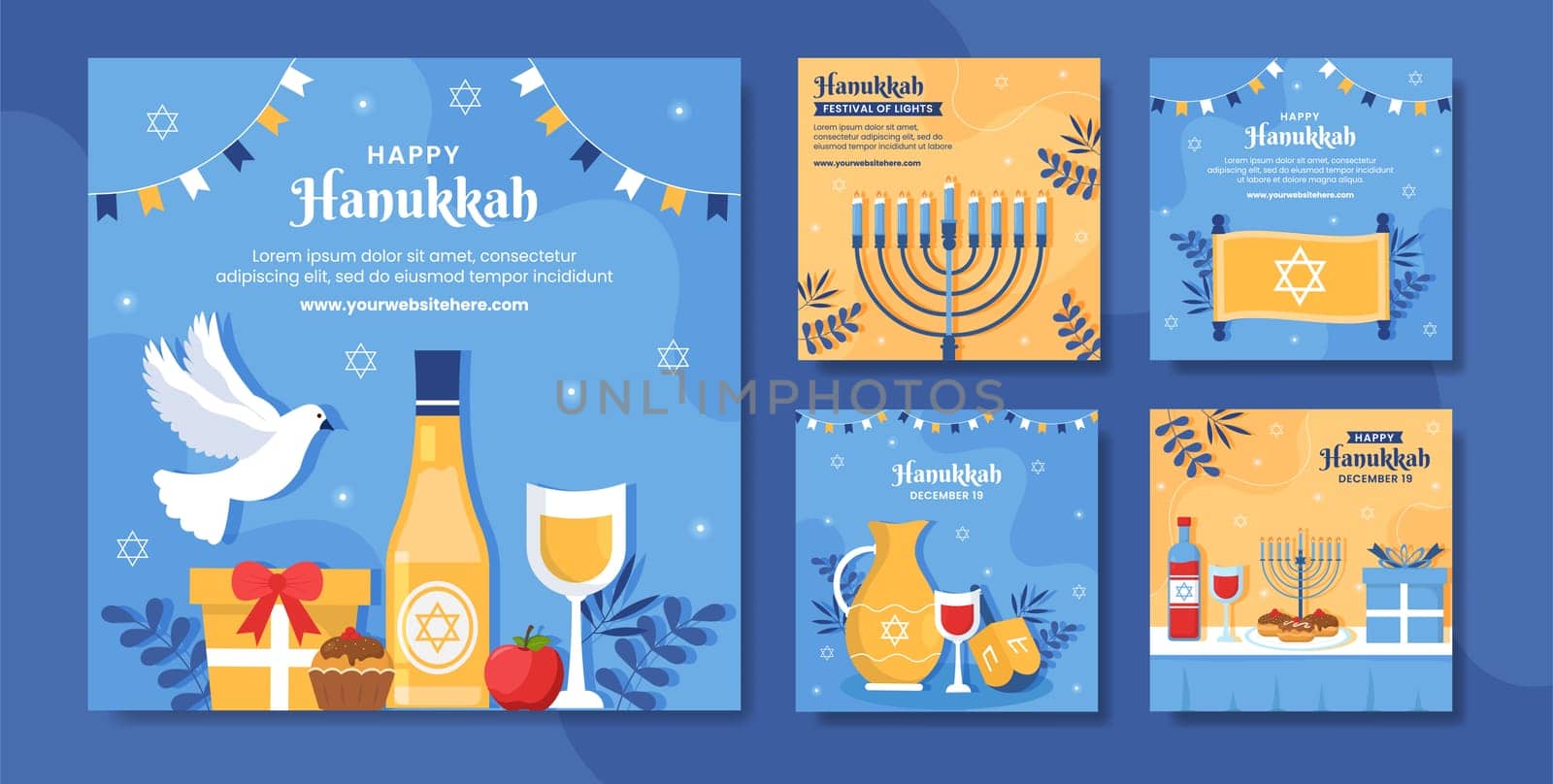 Hanukkah Jewish Holiday Social Media Post Flat Cartoon Hand Drawn Templates Illustration
