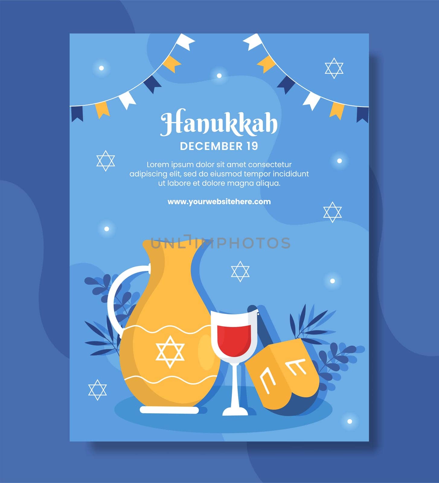 Hanukkah Jewish Holiday Poster Flat Cartoon Hand Drawn Templates Illustration