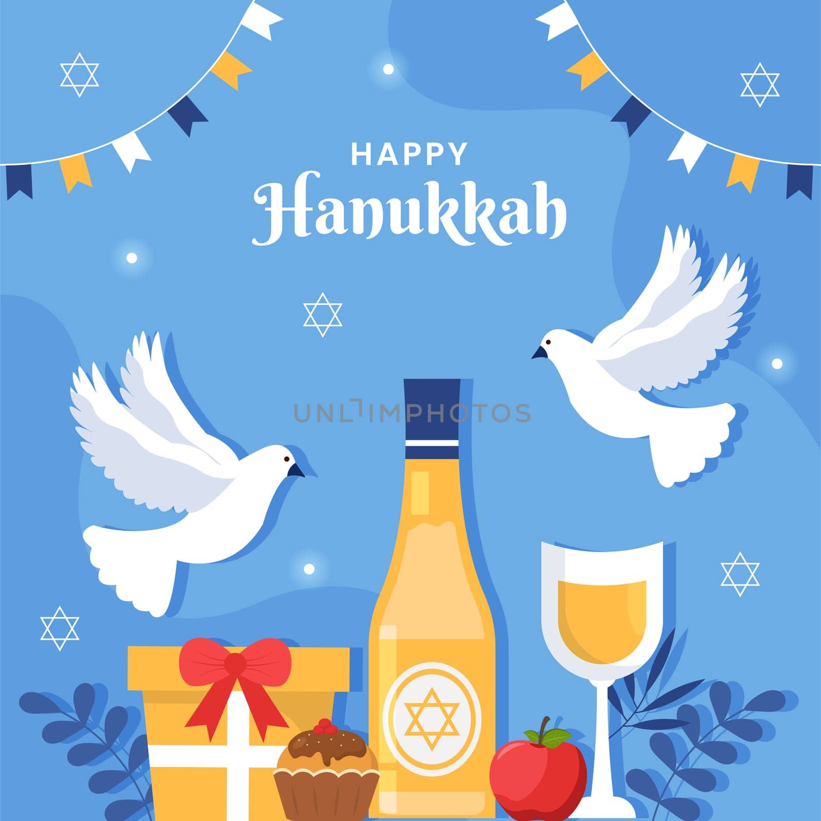 Hanukkah Jewish Holiday Social Media Post Flat Background Cartoon Hand Drawn Templates Illustration