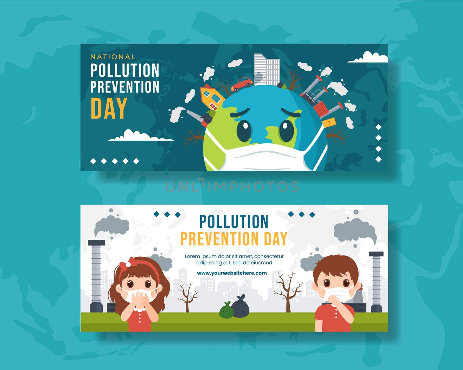 National Pollution Prevention Day Horizontal Banner Flat Cartoon Hand Drawn Templates Illustration
