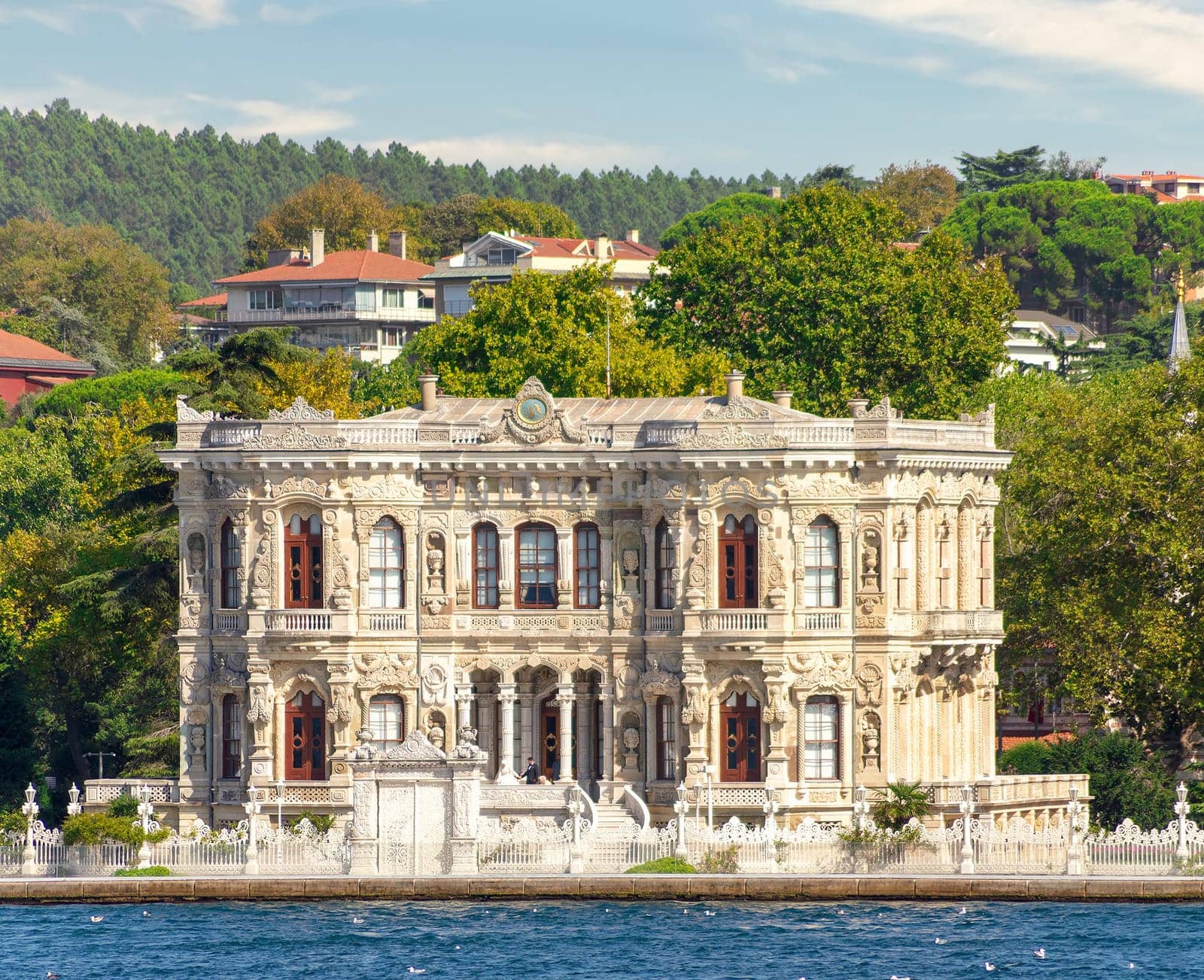 Istanbul, Turkey - August 29, 2022: Kucuksu Pavilion, aka Little water Pavilion, a summer pavilion situated in the Kucuksu neighborhood of Beykoz district, on the Asian shore of Bosporus