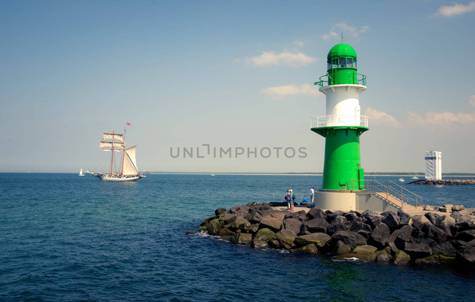 Westmole lighthouse in Warnemünde near Rostock, Germany