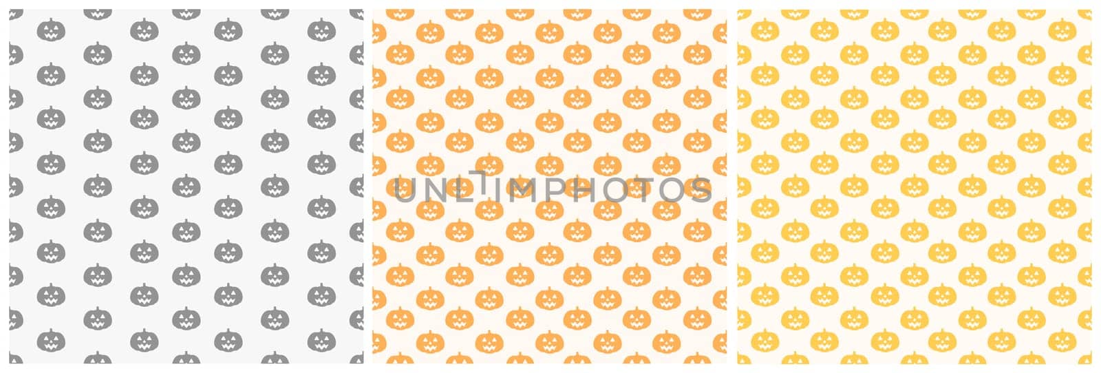 Set of Halloween Seamless Pattern Design With Witch, Haunted House, Pumpkins or Bats in Template Hand Drawn Cartoon Flat Illustration