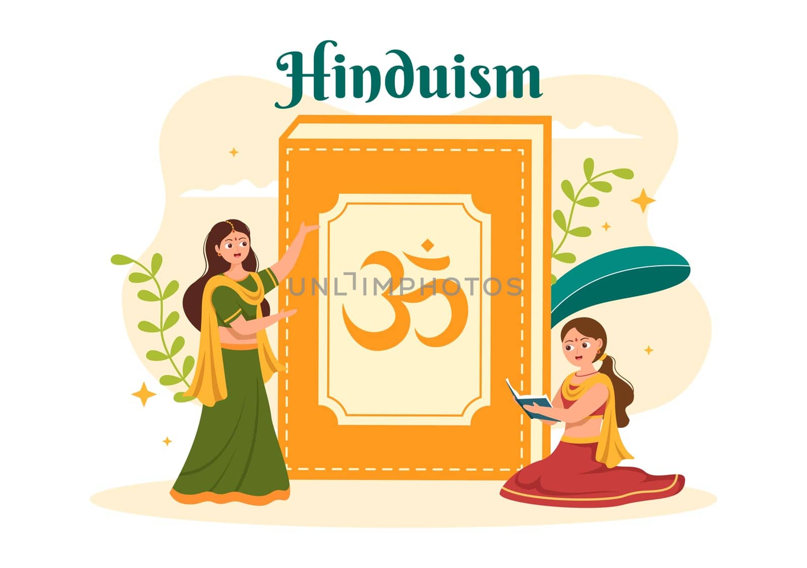 Symbol of Hinduism Flat background Cartoon Hand Drawn Templates Illustration