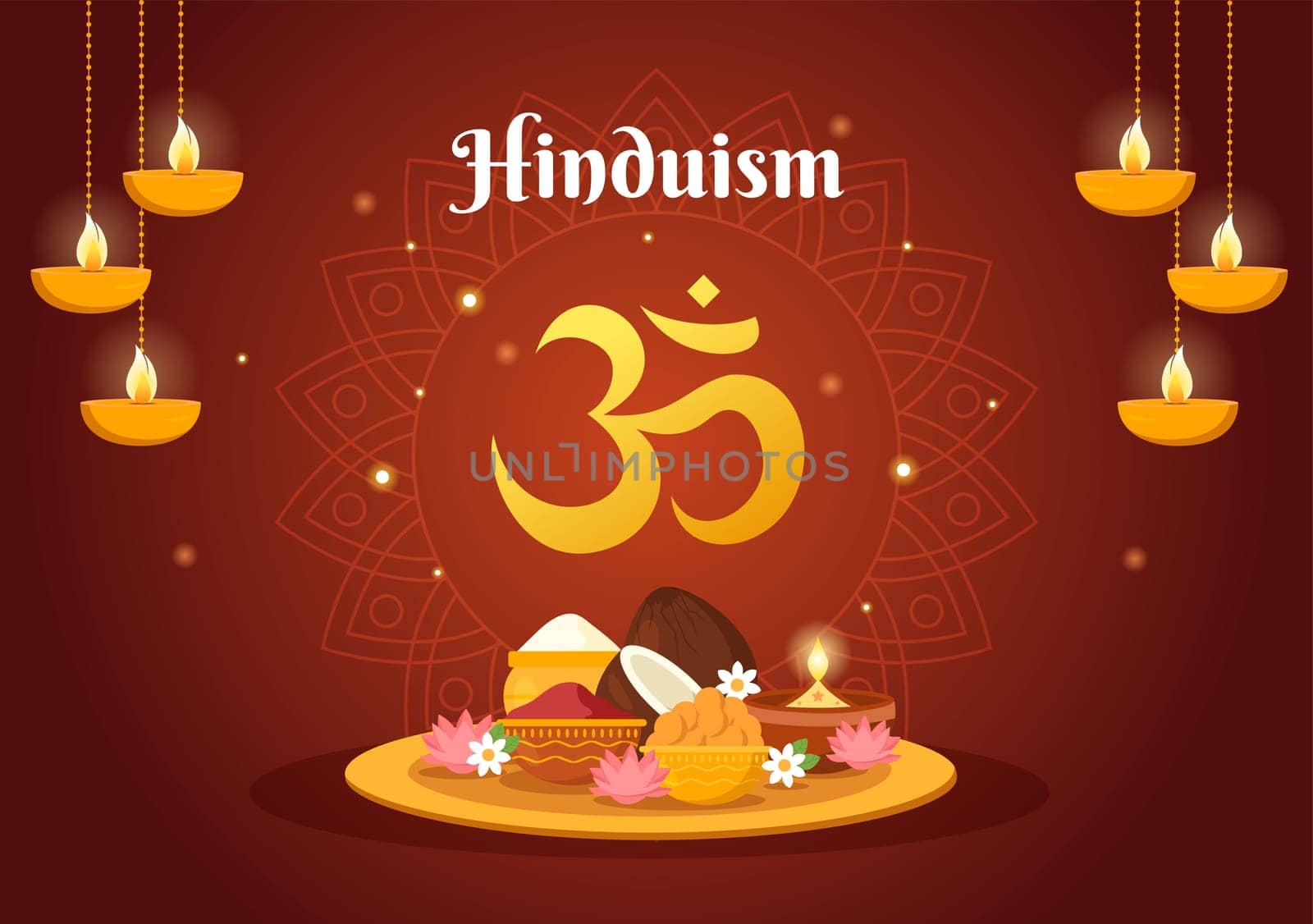 Symbol of Hinduism Flat background Cartoon Hand Drawn Templates Illustration