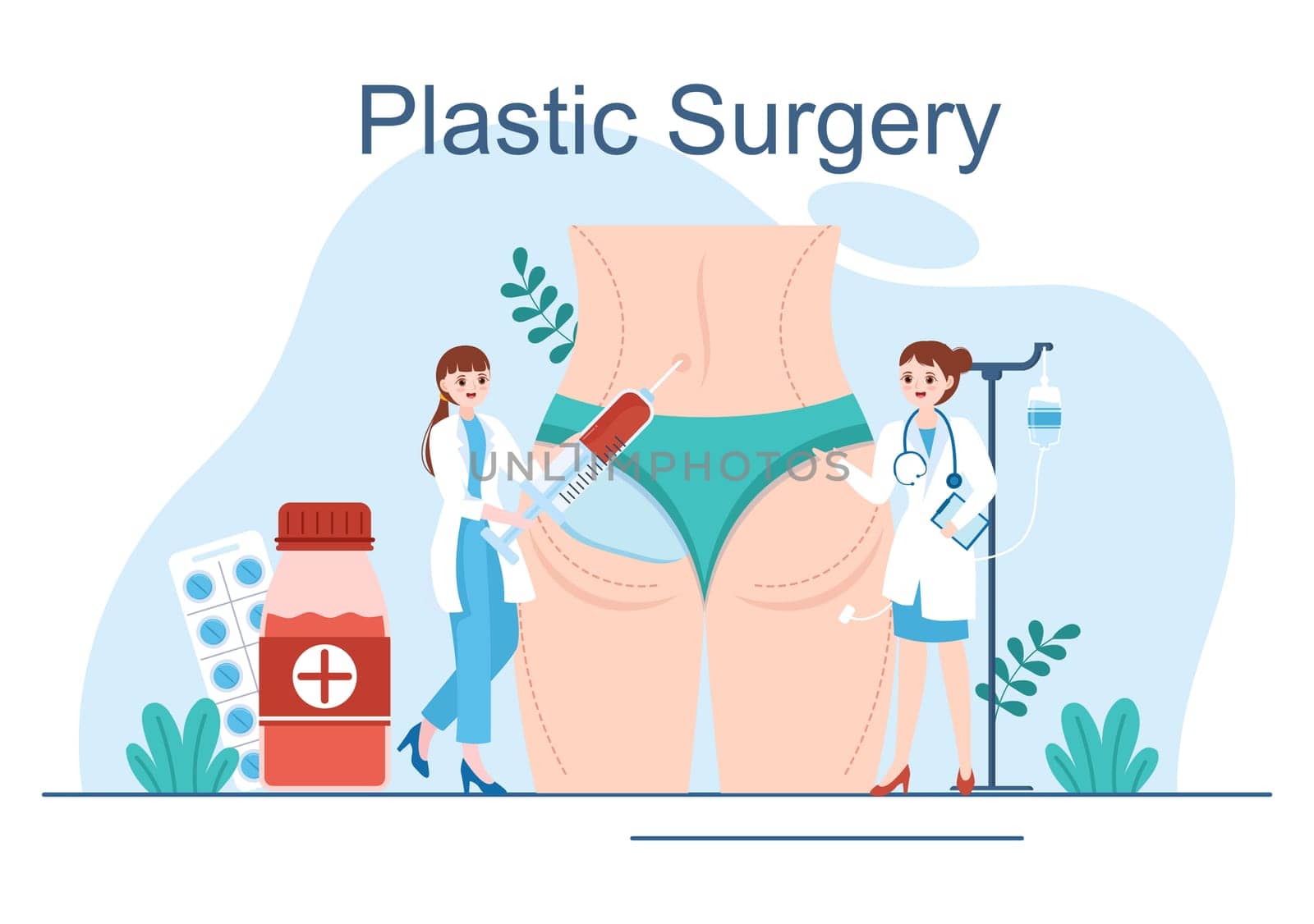 Plastic Surgery Flat Cartoon Hand Drawn Templates Illustration of Medical Surgical Operation on the Body or Face as Expected using Advanced Equipment