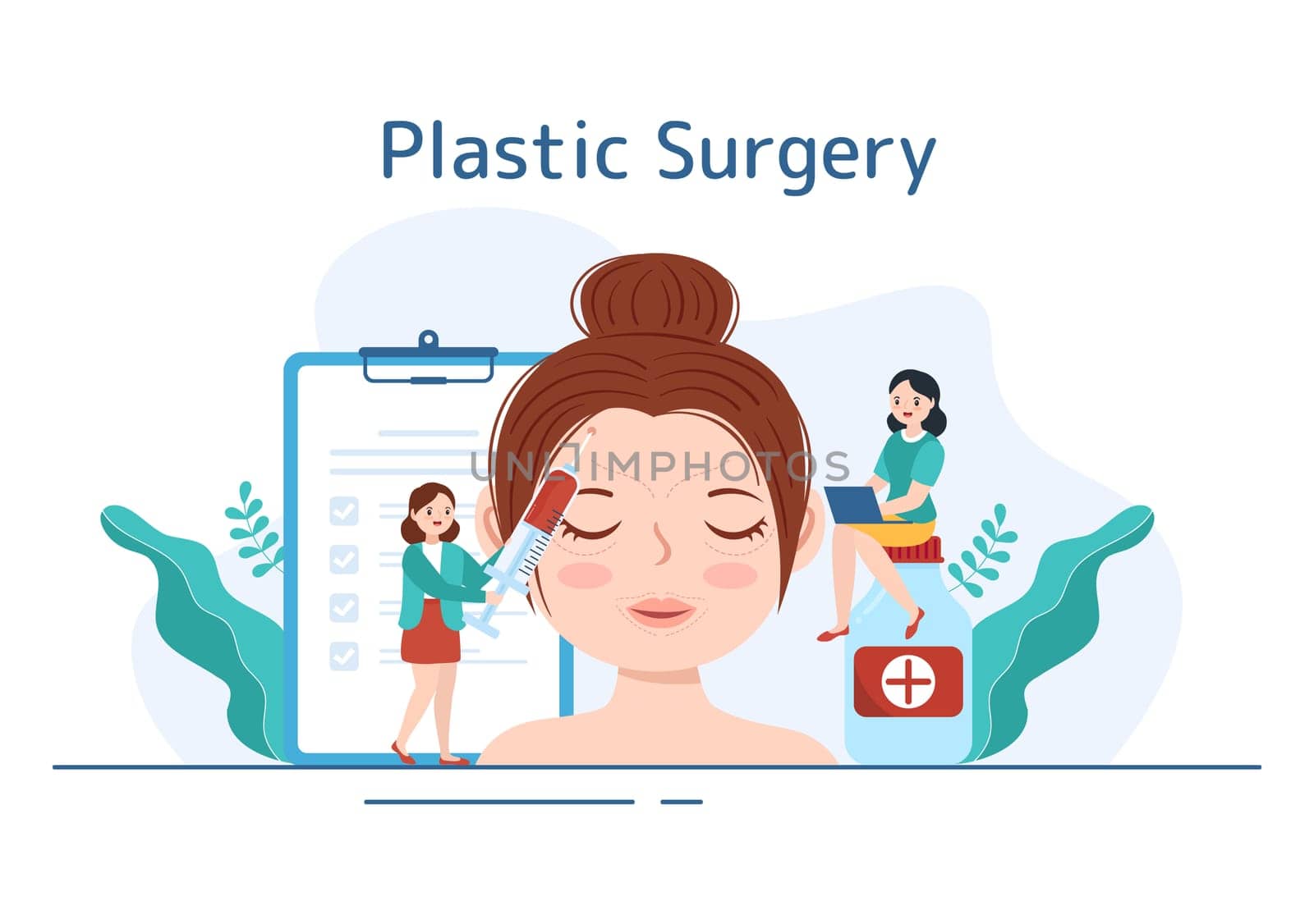 Plastic Surgery Flat Cartoon Hand Drawn Templates Illustration of Medical Surgical Operation on the Body or Face as Expected using Advanced Equipment