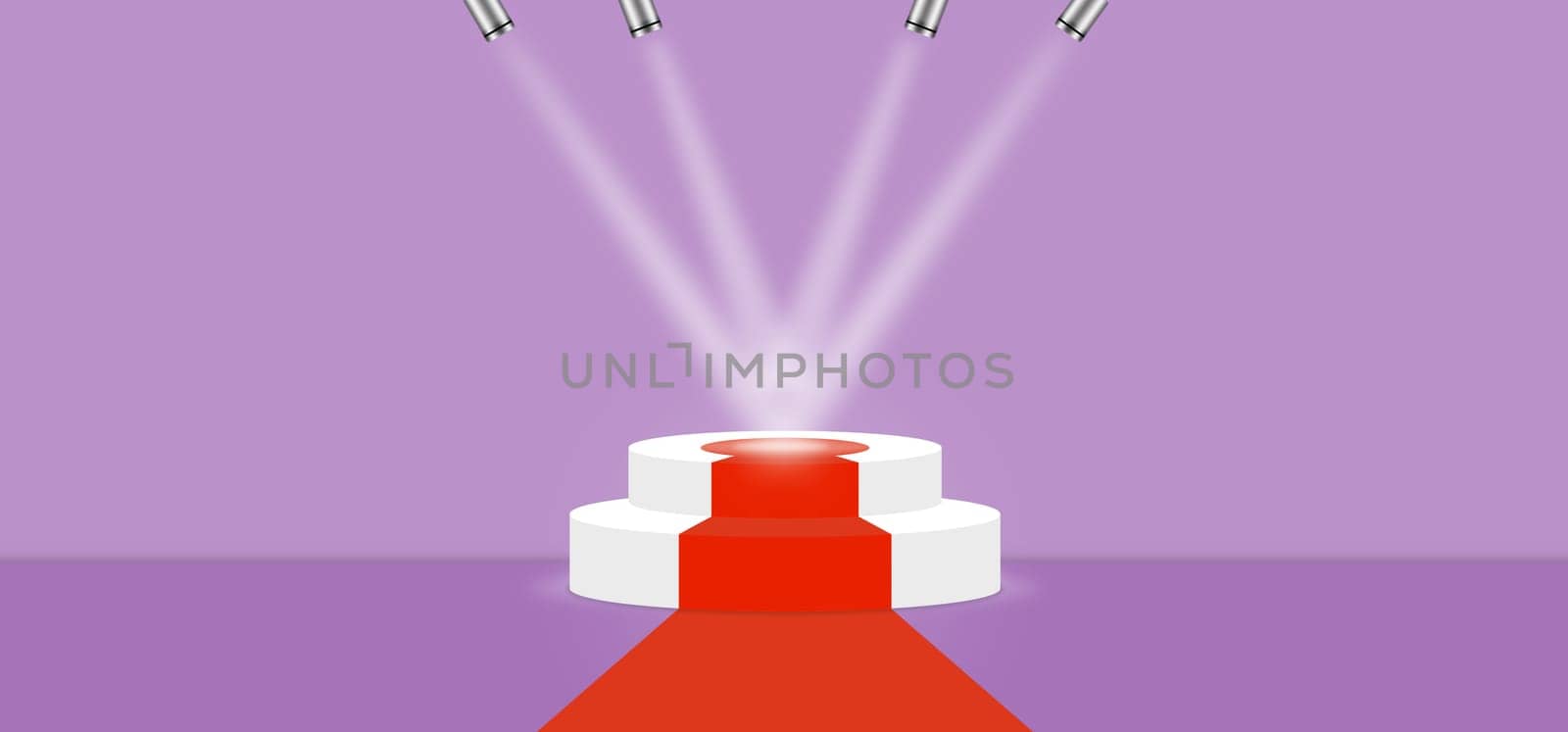 Purple Rose color abstract with stage podium and lighting display platform, modern studio, wall scene fashion, stage podium scene with for Award Ceremony and colorful presentation simple art spotlight summer banner. 3D rendering.