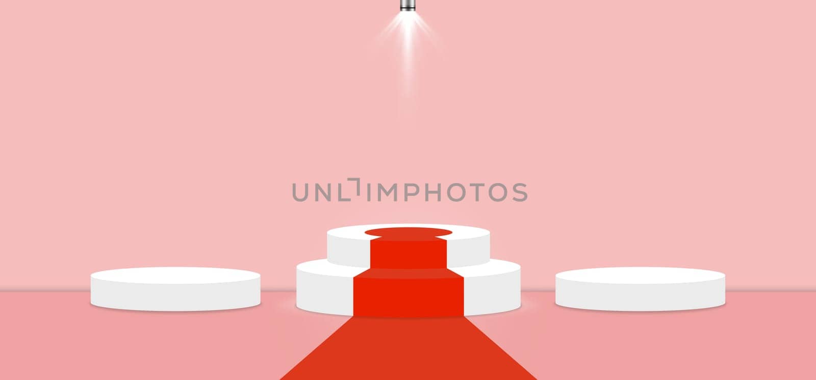 Rose Quartz color abstract with stage podium and lighting display platform, modern studio, wall scene fashion, stage podium scene with for Award Ceremony and colorful presentation simple art spotlight summer banner. 3D rendering.