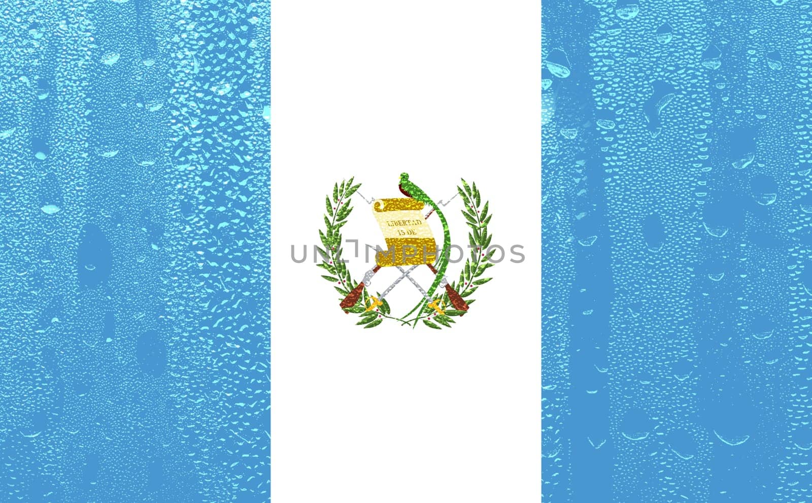 3D Flag of Guatemala on a glass with water drop background.