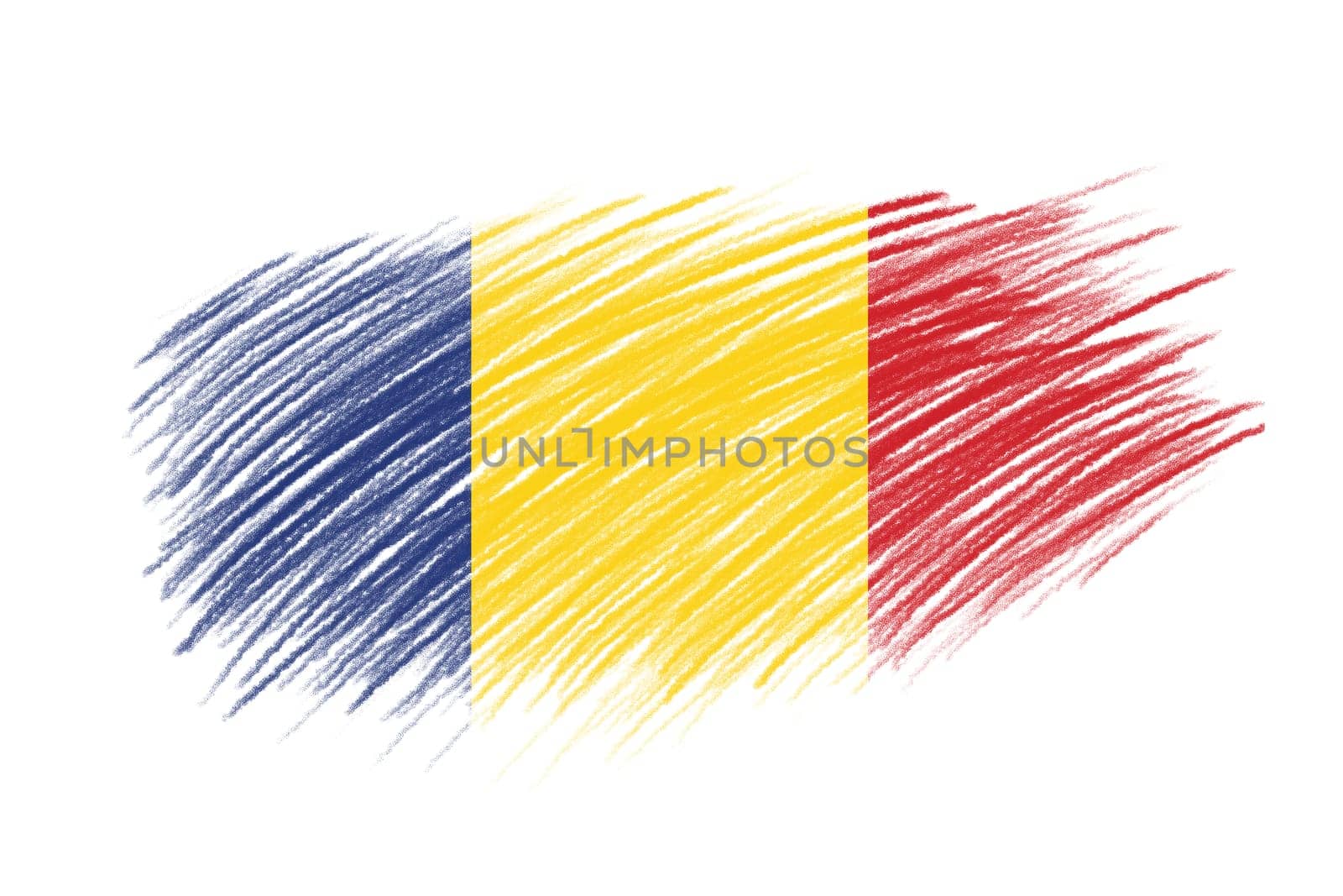 3D Flag of Romania on vintage style brush background.