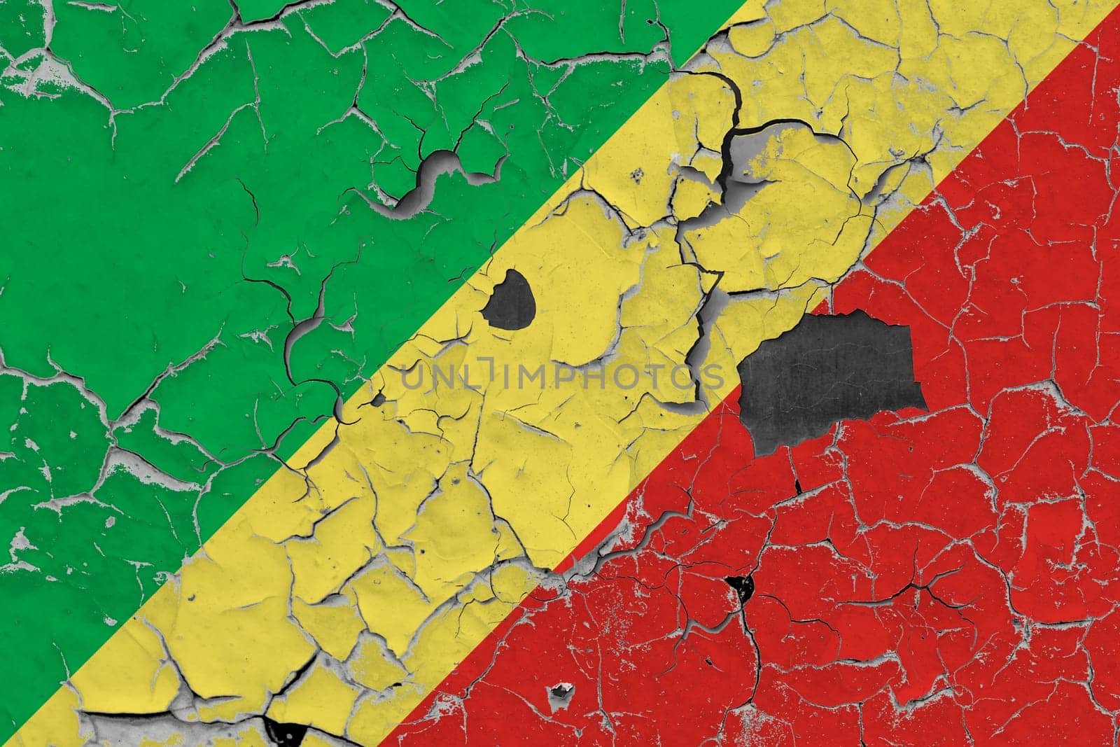 3D Flag of Republic of the Congo on an old stone wall background.