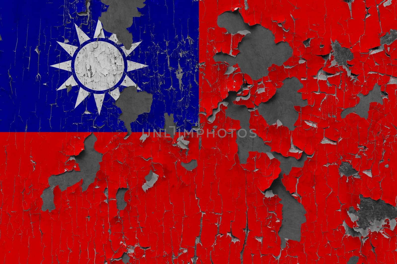 3D Flag of Republic of China on an old stone wall background.