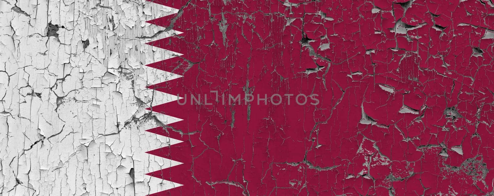 3D Flag of Qatar on an old stone wall background.