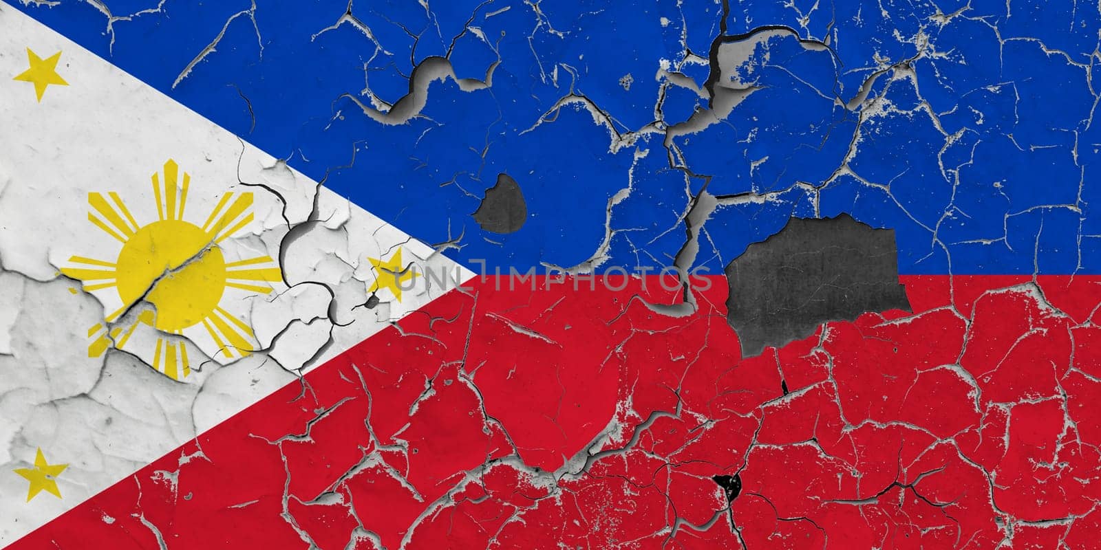 3D Flag of Philippines on an old stone wall background.