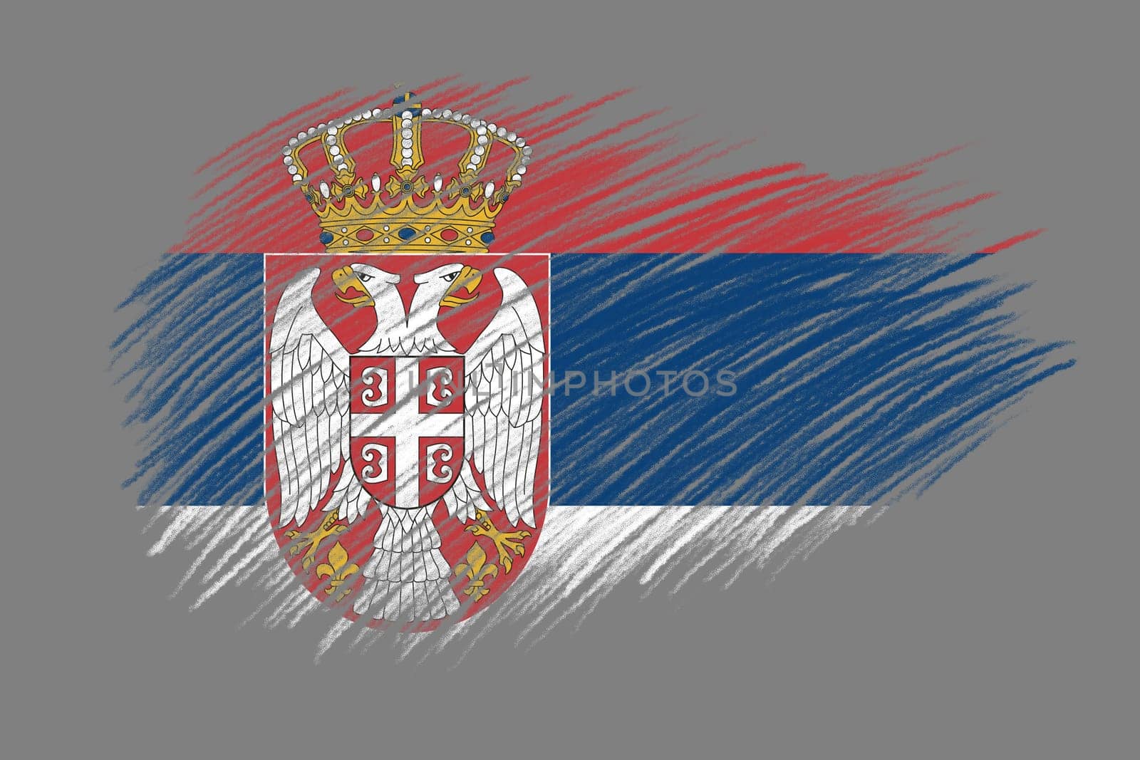 3D Flag of Serbia on vintage style brush background.