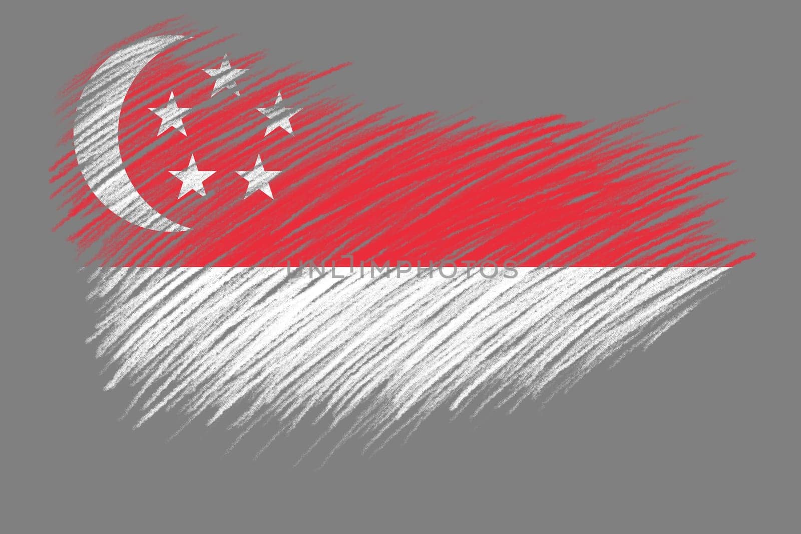 3D Flag of Singapore on vintage style brush background.