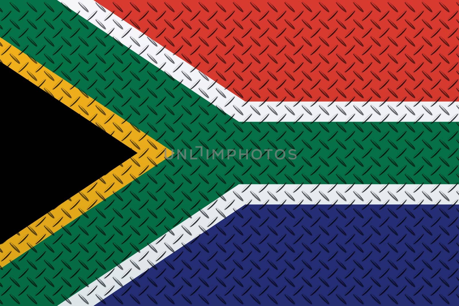 3D Flag of South Africa on a metal wall background.