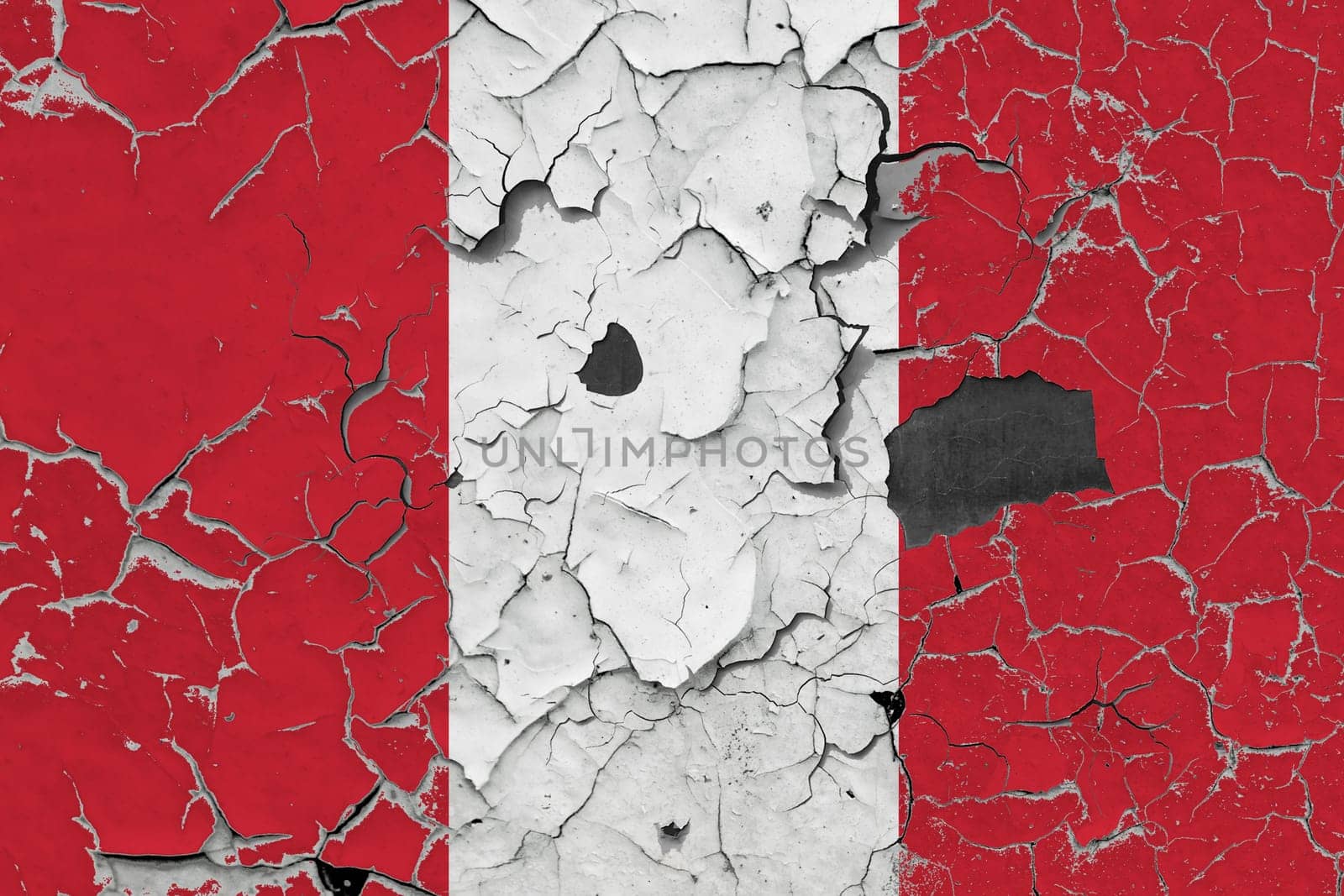 3D Flag of Peru on an old stone wall background.