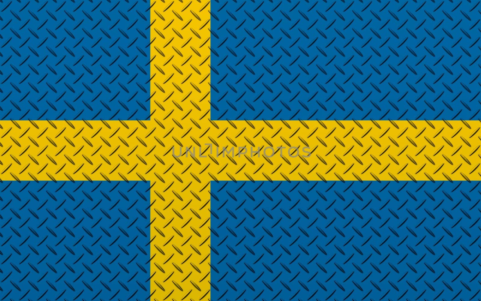 3D Flag of Sweden on a metal wall background.