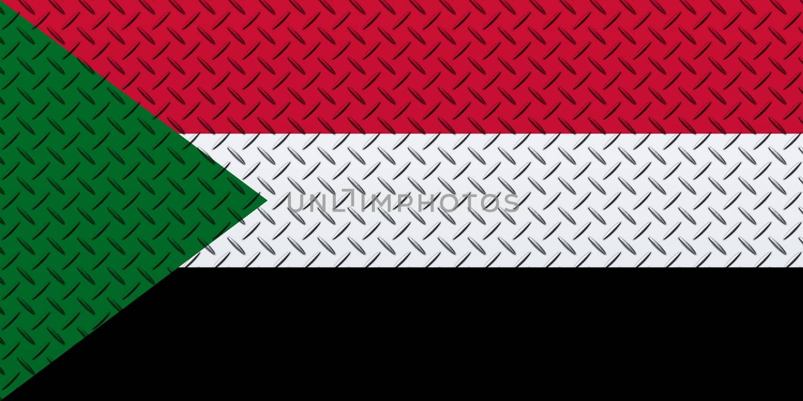3D Flag of Sudan on a metal wall background.