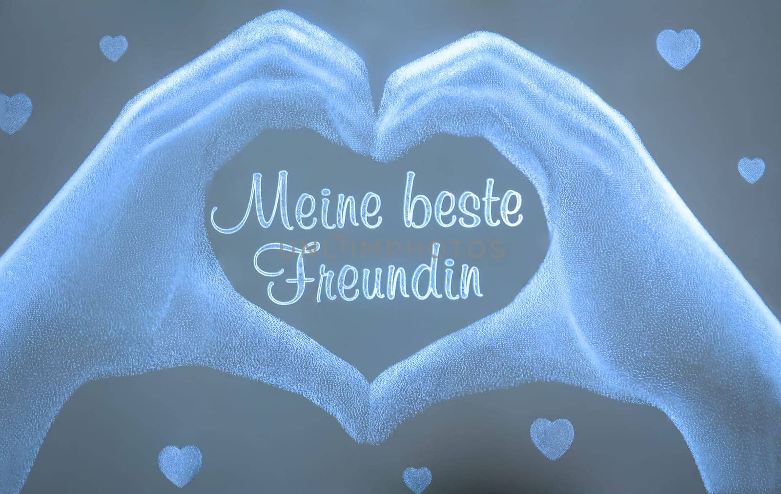 Many hearts for "My best friend"". Two hands form a heart."