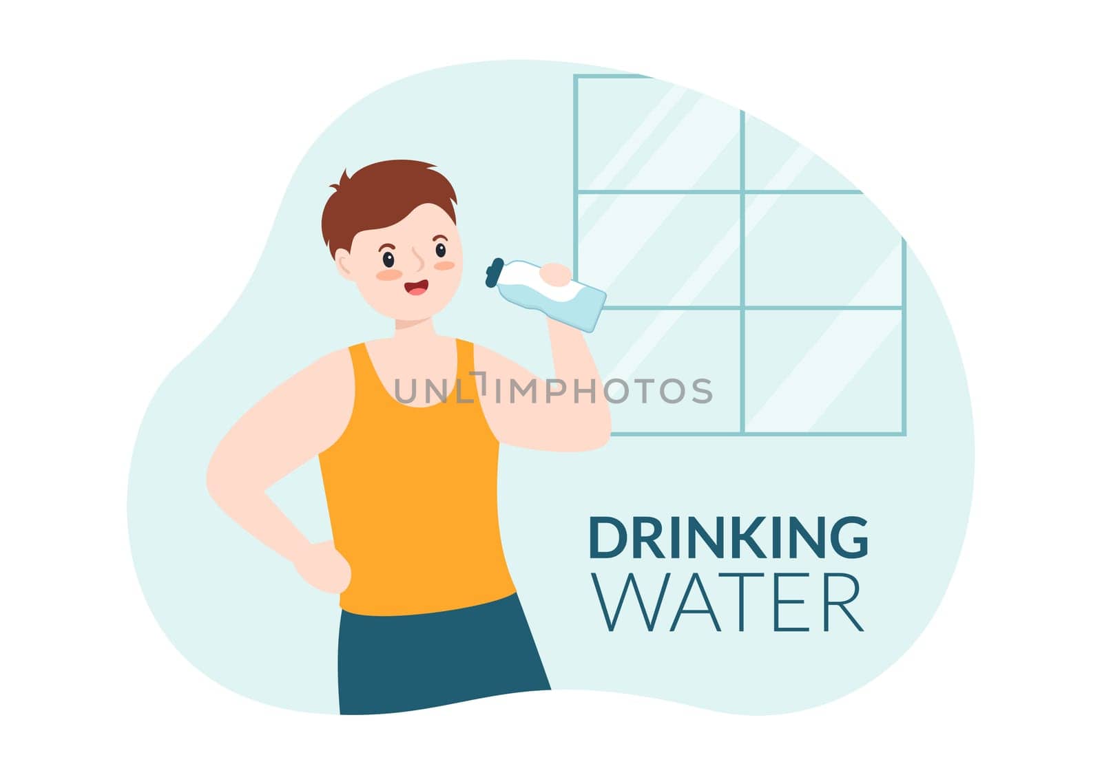 People Drinking Water From Plastic Bottles and Glasses with Pure Clean Fresh Concept in Flat Cartoon Hand Drawn Templates Illustration